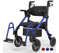 VOCIC Rollator Wheelchair Foldable and Lightweight with Seat, 2 in 1 Wheelchair Folding Rollators for Seniors, Outdoor Rubber Tyres for All Terrain, Aluminium Walker Transport Chair