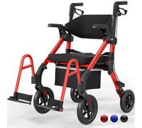 VOCIC Rollator Wheelchair Foldable and Lightweight with Seat, 2 in 1 Wheelchair Folding Rollators for Seniors, Outdoor Rubber Tyres for All Terrain, Aluminium Walker Transport Chair