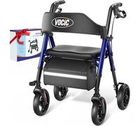 VOCIC Walkers for Seniors,Foldable Walker with Seat,Lightweight Rollator with Durable Aluminum,330lbs Load Capacity,8" Big Wheels for All Terrain, Adjustable Height Rolling Walker| Pashion Blue