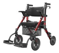 VOCIC Wheelchair Walker Combination, 2-in-1 Rollator for Seniors with Seat, Rollator Transport Chair Combo with Padded Seat, Bag, Backrest and Footrest, Gloria Red