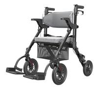 VOCIC Wheelchair Walker Combination, 2-in-1 Rollator for Seniors with Seat, Walker Transport Chair Combo with Padded Seat, Bag, Backrest and Footrest, Black
