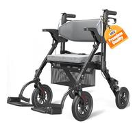 VOCIC Wheelchair Walker Combination, 2-in-1 Rollator for Seniors with Seat, Walker Transport Chair Combo with Padded Seat, Bag, Backrest and Footrest, Black