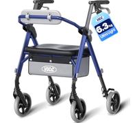VOCIC Z12 Ultra Lightweight Rollator Walker with Seat, Only 6.3kg Aluminum Foldable Walker with Ergo Seat & Backrest, All Terrain Rollator for Senior, Adjustable Height, 5 Year Support(Blue)