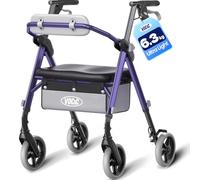 VOCIC Z12 Ultra Lightweight Rollator Walker with Seat, Only 6.3kg Aluminum Foldable Walker with Ergo Seat & Backrest, All Terrain Rollator for Senior, Adjustable Height, 5 Year Support(Purple)
