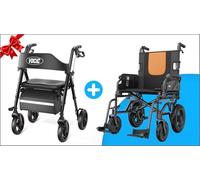 VOCIC Z21 Rollator Walker with Seat, Foldable Walking Aid, U11 Lightweight Wheelchair for Adults, Folding Transport Travel Wheelchair