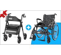 VOCIC Z21 Rollator Walker with Seat, Foldable Walking Aid, U31 Folding Transport Wheelchair, Double Brakes,Max 150KG