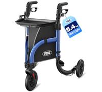 VOCIC Z25 Pro Rollator Walker for Seniors, Aluminum 3 Wheel Foldable Rollator with Non-Slip Tray, Cane Holder & Cup Holder, 20CM Airless Tires, Lightweight Three Wheel Walker, Max 136KG(Blue)