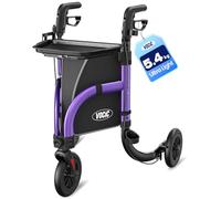 VOCIC Z25 Pro Rollator Walker for Seniors, Aluminum 3 Wheel Foldable Rollator with Non-Slip Tray, Cane Holder & Cup Holder, 20CM Airless Tires, Lightweight Three Wheel Walker, Max 136KG(Purple)