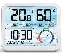 VOCOO 5.8" Large Display Indoor Thermometer Hygrometer - Backlight LCD with Comfort Indicator, Max/Min Records, Clock & Calendar, Dual Power (USB/Battery), Wall Mount or Tabletop