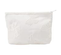 VOCOSTE 1 Pc Women Portable Large Jacquard Bow Makeup Bag for Travel Vacation White
