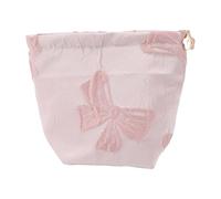 VOCOSTE 1 Pc Women Portable Small Jacquard Bow Makeup Bag for Travel Vacation Gym Pink