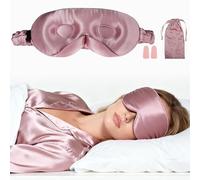VOCOSTE 22 Momme Pure Silk Sleep Mask with Travel Pouch, 3D Contour Adjustable Blindfold for Side Sleepers, Eye Mask Locks Light for Sleeping, Bean Pink