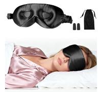 VOCOSTE 22 Momme Pure Silk Sleep Mask with Travel Pouch, 3D Contour Adjustable Blindfold for Side Sleepers, Eye Mask Locks Light for Sleeping, Black