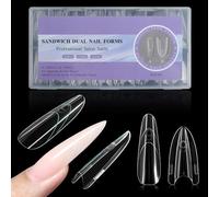 VOCOSTE 240pcs Sandwich Dual Nail Forms, Almond Round Nail Art Tools for Quick Nail Extension, 15 Sizes Plastic Reusable Form, Long Nails DIY Salon & Bride Party Manicure Kits