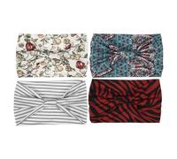 VOCOSTE Bohemia Printed Wide-side Knotted Headwrap for Women White Blue Red Assorted Color 4pcs