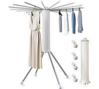 Vocpy Cylinder Drying Rack, Octopus Clothing Quadrupod, Collapsible Laundry Drying Stand with Universal Wheel, 360° Rotation, Expandable 16 Dry Rods, Household Portable Compact, Camping Drying Rack