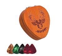 VOCUE Guitar Pick Box Holder with 5 Pack Wood Guitar Picks, Shaped Plectrums Case, Bass Guitar Box Musical Instrument