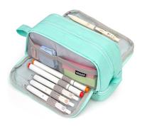 Vocuer Large Capacity Modern Minimalist Green Pencil Case with 4 Compartments for Art Supplies, Unisex, 8.5 x 3.8 x 8.5 inches, 135 cubic inches, Zipper Closure, Soft Shell, Portable Strap