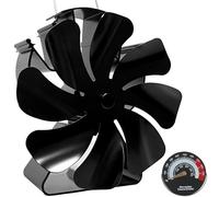 VODA Log Burner Fan Heat Powered, Non Electric Fireplace Fans 8 Blades for Wood Burning Stove, Fireplace Accessories Thermometer