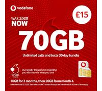 Vodafone 70GB Pay As You Go SIM Card, Unlimited Calls and Texts, 30 Day Bundle