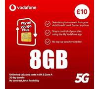 Vodafone Pay As You Go Plus SIM, 8GB Data, Unlimited UK Calls & Texts, 30 Days, 5G