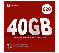 Vodafone SIM Card UK PREPAID PAYG £20 Bundle - 40GB + Unlimited Mins & Texts