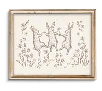 Vodefoad Bunnies Sketch Vintage Wall Art Retro Nursery Dancing Bunnies Art Print Neutral Cottagecore Nursery Decor Farmhouse Rustic Rabbit Wall Decor for Gallery Nursery Bedroom Bathroom Office