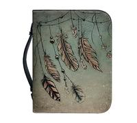 Vodetik Feather Bible Case Boho Theme Small Bible Covers for Women Girls with Zippered Handle Scripture Book Cover for Scripture Study