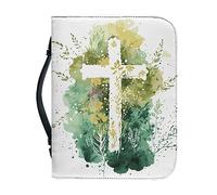 Vodetik Leather Bible Case with Cross Niv Floral Hard Cover Bible Small Size with Zippered Handle Bible Protective Bag Scripture Catholic Christian Present Gift