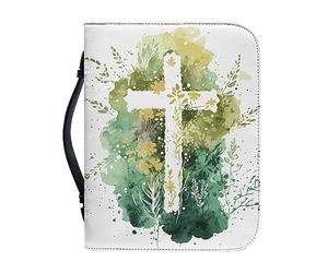 Vodetik Leather Bible Case with Cross Niv Floral Hard Cover Bible Small Size with Zippered Handle Bible Protective Bag Scripture Catholic Christian Present Gift