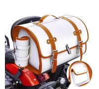 VODHXA Motorcycle Saddle Bags for Vespa SPRINT 150, Waterproof Vintage Motorcycle Tail Bag Motorcycle Trunk, Trunk Motorcycle Seat Bag, Motorbike Storage Trunk,D White + Brown