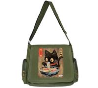 VODIU Personalized Pattern Messenger Bag Cute Canvas Crossbody Bags for Women/Men Shoulder Handbags Hobo Purses with Pockets, Ramen Black-cat, M