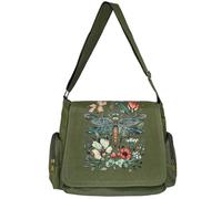 VODIU Personalized Pattern Messenger Bag Cute Canvas Crossbody Bags for Women/Men Shoulder Handbags Hobo Purses with Pockets, Flowers Dragonflies, M