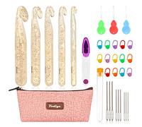 Vodiye 32 Pcs Crochet Hooks Set, Ergonomic 12mm-25mm Large Crochet Hooks for Chunky Yarn, Professional Huge Crochet Needles and Accessories for DIY Crafts, Carpets, Scarves