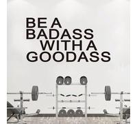 VODOE Be A Bada$s with A Gooda$s Wall Stickers Inspirational Gym Wall Decals Motivational Quotes Wall Art Decals Vinyl Yoga Exercise Sports Positive Fitness Garage Wall Decor 28.6"X15"
