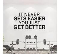 VODOE Large It Never Gets Easier You Just Get Better Wall Decals Motivational Gym Wall Stickers Inspirational Quotes Wall Art Decals Vinyl Yoga Exercise Sports Positive Garage Wall Decor Big 28.6"X15"