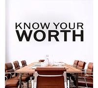 VODOE Large Know Your Worth Wall Decals Inspirational Office Gym Wall Stickers Motivational Quotes School Classroom Wall Art Decals Vinyl Exercise Sports Positive Fitness Garage Wall Decor 35"X9.8"