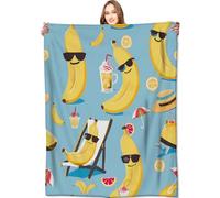 VODRM Banana Blanket Summer Fun Fruit Throw Blankets,Birthday Gifts for Kids Girls Women,Lightweight Soft Fleece,with Cool Sunglasses and Tropical Vibes,Sofa Couch Bed Room Modern Decor 50x60in