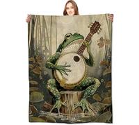 VODRM Banjo-Playing Frog Blanket Whimsical Woodland Throw Blankets with Musical Animal & Moonlit Swamp,Birthday Gifts for Kids Adult,Lightweight Soft Fleece,for Sofa Couch Bed Room Decor 40x50in
