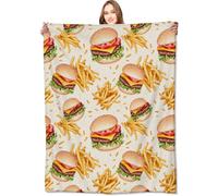 VODRM Burger and Fries Blanket Fun Fast Food Throw Blankets with Juicy Hamburger and Crispy,Birthday Gifts for Kids Adult,Lightweight Soft Fleece,for Sofa Couch Bed Room Modern Decor 50x60in