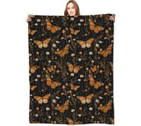 VODRM Butterfly Garden Blanket Floral Black Throw Blankets Gifts for Girls Women Adults Lightweight Soft Fleece Cozy for Sofa Couch Bed Room Travel Birthday Party Decor 50x60in