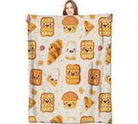 VODRM - Cute Bread Blanket for Breakfast Cake Birthday Gifts for Kids Women Lightweight Soft Fleece with Croissant and Cupcakes Sofa Bed Thanksgiving Decor 60 x