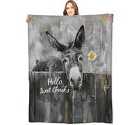 VODRM Cute Donkey Blanket Rustic Farmhouse Floral Throw Blankets with Daisy,Birthday Gifts for Kids Adult & Animal Lovers,Lightweight Soft Fleece,for Sofa Couch Bed Room Country Decor 60x80in