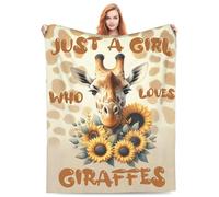VODRM Cute Giraffe Blanket Gifts for Kids Adults Just a Girl Who Loves Giraffes Soft Warm Lightweight Cozy Wild Animal Sunflower Throw Blankets for Bed Living Room Sofa Couch Decor 50x60in