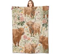 VODRM Cute Highland Cow Blanket Adorable Cows Throw Blankets with Wildflower,Birthday Gifts for Kids Adult Women & Animal Lovers,Lightweight Soft Fleece,for Sofa Couch Bed Room Rustic Decor 50x60in