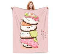 VODRM Cute Sushi Blanket Pink Japanese Food Kawaii Roll Smiling Faces Throw Blankets Gifts for Kids Adults Lightweight Soft Fleece Cozy for Sofa Couch Bed Room Birthday Decor 40x50in