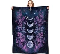 VODRM Dark Moon Phases Blanket Celestial Witchy Gothic Throw Blankets,Gifts for Kids Woman Adult,Lightweight Soft Fleece,Mystical Cottagecore,for Sofa Couch Bed Room Goth Halloween Decor 50x60in