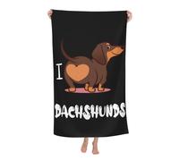 VODRM Dog Beach Towel 32x52in Microfiber Quick Dry Bath Cute Dachshund Cartoon Big Towels Soft Lightweight Pool I Love Dachshunds Oversized Towels Sand Free Travel Swimming Decor Gift for Kids Adults
