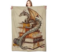 VODRM Dragon and Book Blanket Mystical Fantasy Throw Blankets with Ancient Books and Majestic Animal,Birthday Gifts for Kids Women,Lightweight Soft Fleece,for Sofa Couch Bed Room Decor 50x60in
