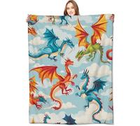 VODRM Dragon Blanket,60x80in,Cute Fire-Breathing Dragons in Sky Throw Blankets,Gifts for Kids Girls Boys, Lightweight Soft Fleece Cozy,for Sofa Couch Bed Room Travel Adventure Decor